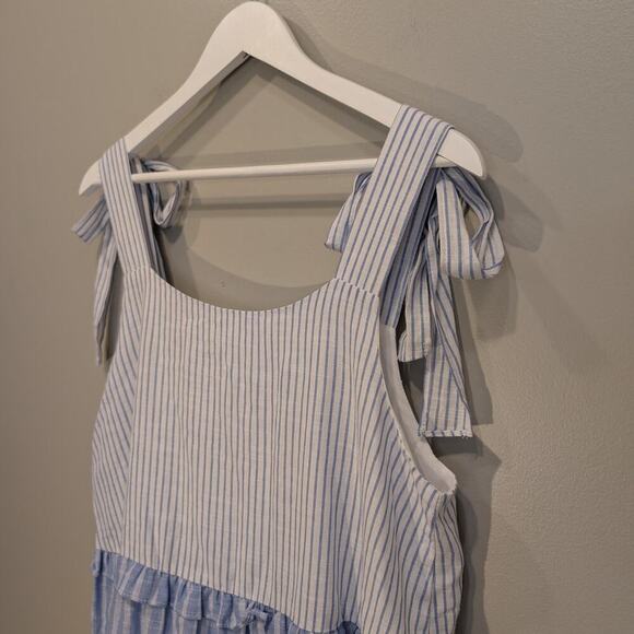 Blu Pepper Dress Color Block Stipes Tie-Shoulder Timeless Preppy Chic - Size L - Picture 5 of 8